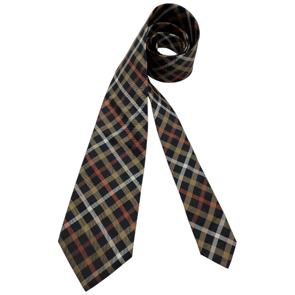 DAKS Black/Brown/Orange Tartan Silk LUXURY Tie ENGLAND
